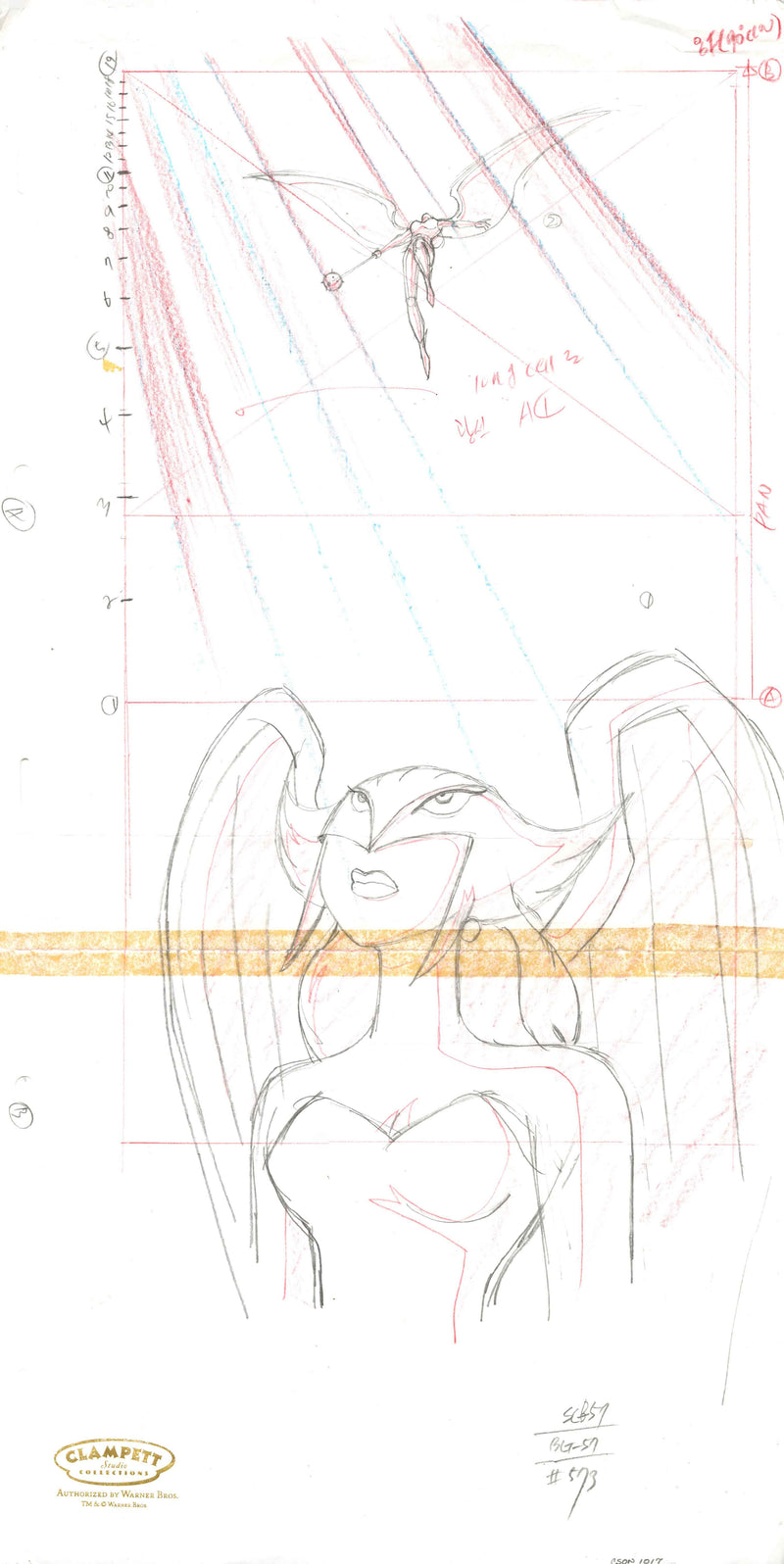 Justice League Original Production Drawing (Panoramic Layout): Hawkgirl