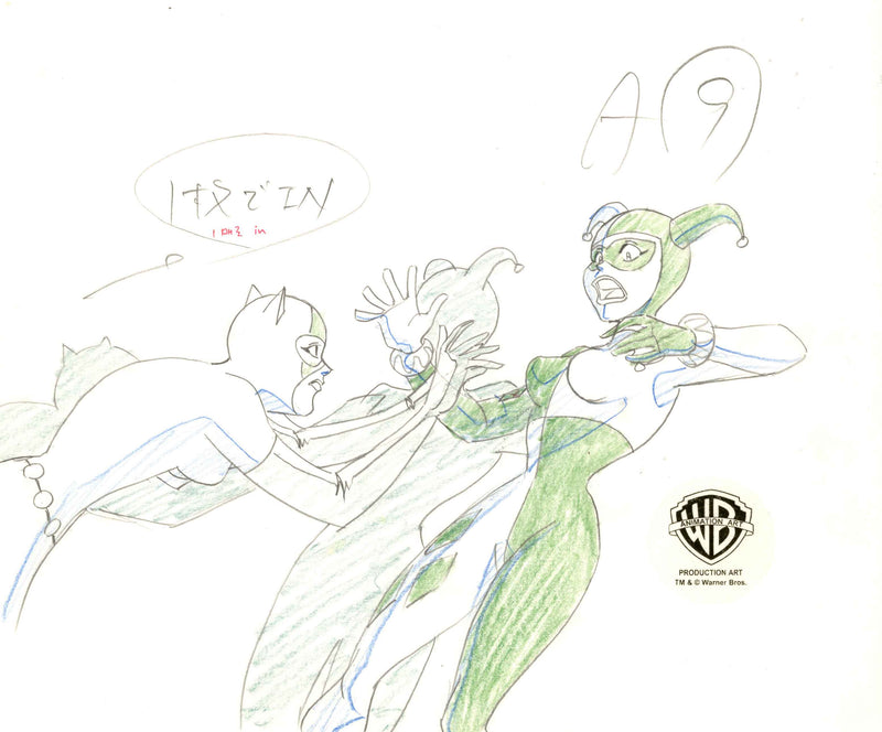 Batman The Animated Series Original Production Drawing: Catwoman, Harley Quinn
