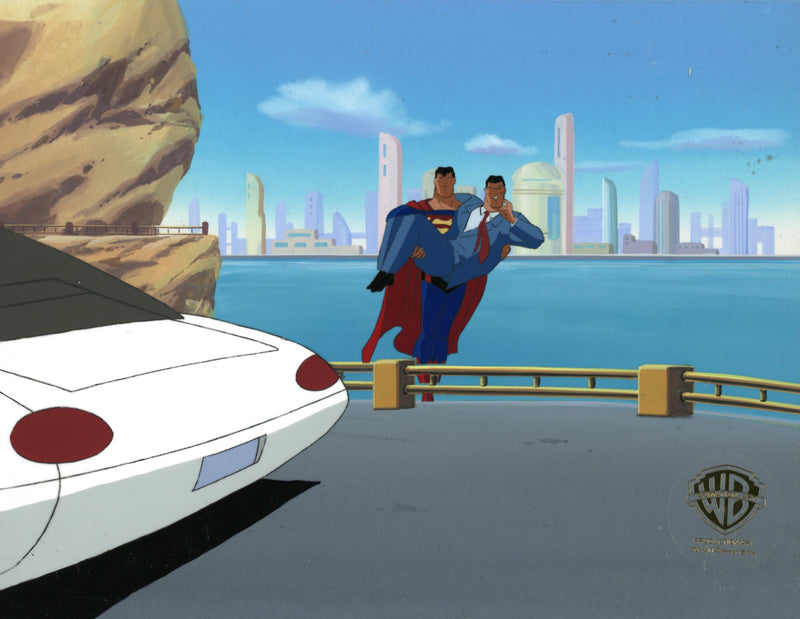 Superman the Animated Series Original Production Cel on Original Background: Bizarro, Clark Kent