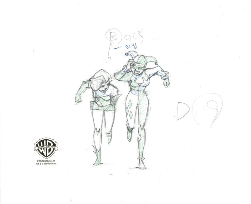 The New Batman Adventures Original Production Drawing: Harley Quinn and Poison Ivy