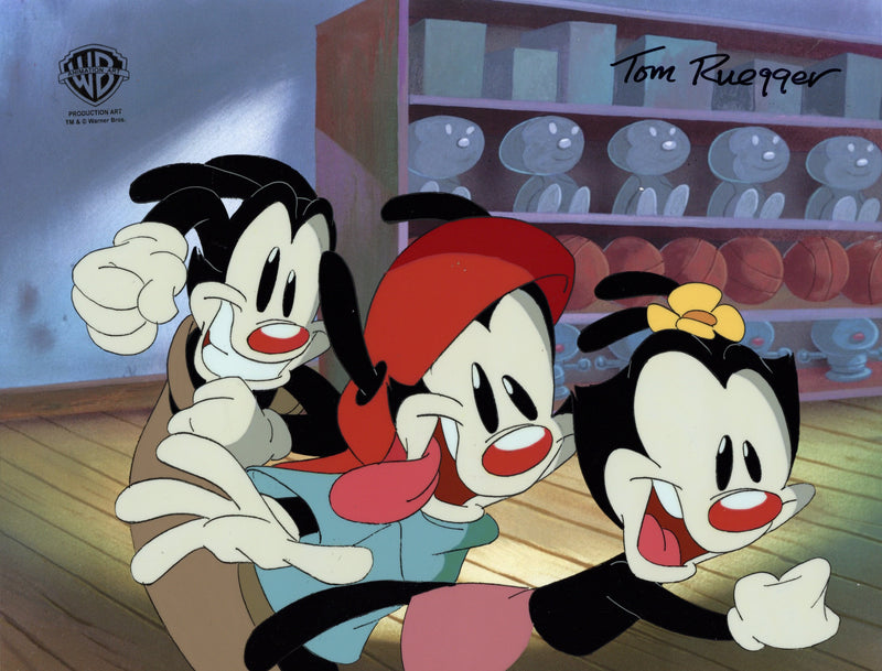 Animaniacs Original Production Cel with Matching Drawing Signed by Tom Ruegger: Yakko, Wakko, Dot