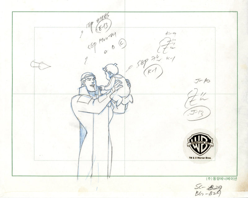 Superman The Animated Series Original Production Drawing: Jor-El, Baby Kal-El