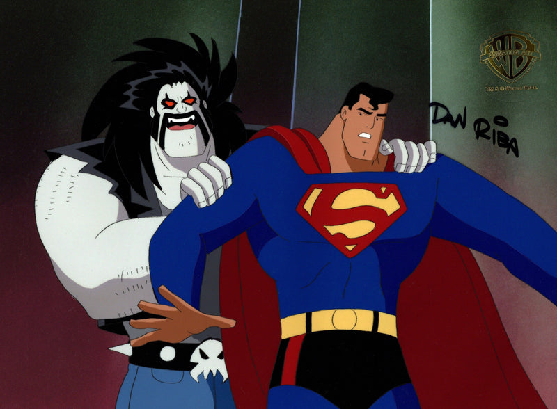 Superman The Animated Series Original Production Cel Signed by Dan Riba: Lobo, Superman