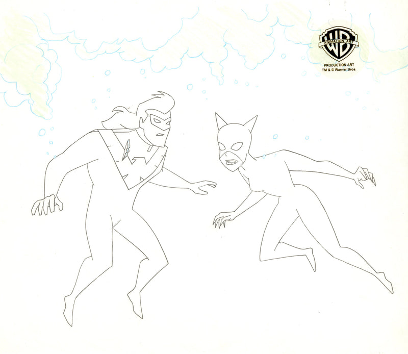 The New Batman Adventures Original Production Drawing: Nightwing and Catwoman