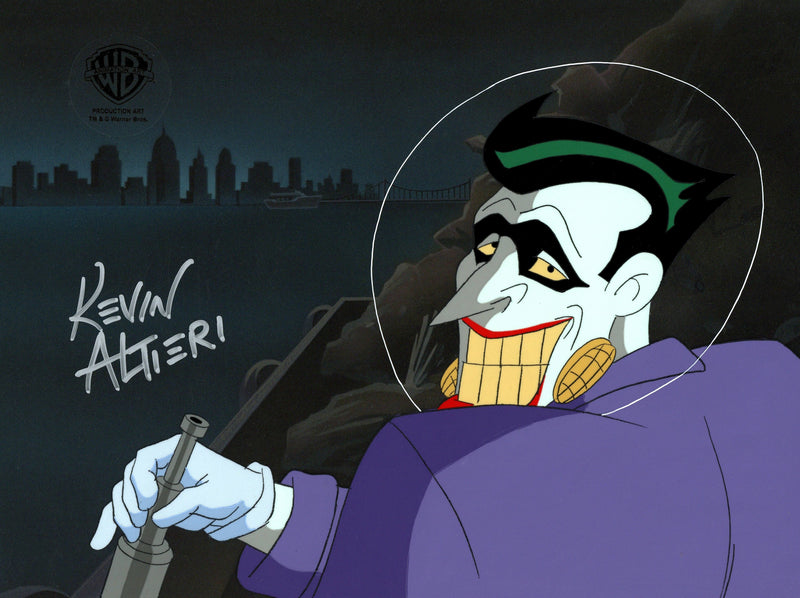 Batman The Animated Series Original Production Cel Signed by Kevin Altieri with Matching Drawing: Joker