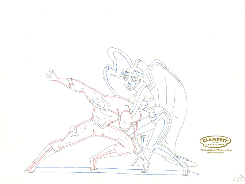Justice League Unlimited Original Production Drawing: Hawkgirl, Flash