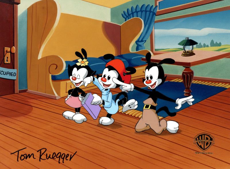 Animaniacs Original Production Cel Signed by Tom Ruegger: Yakko, Wakko, Dot