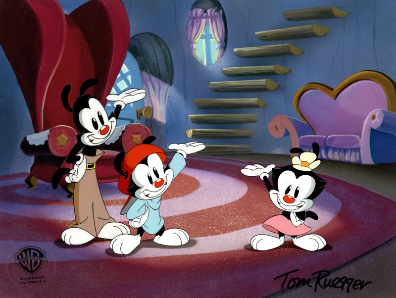 Animaniacs Original Production Cel Signed by Tom Ruegger: Yakko, Wakko, Dot