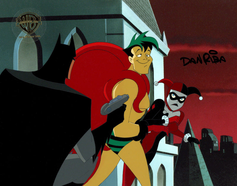 The New Batman Adventures Original Production Cel Signed by Dan Riba: Batman, Harley, Creeper