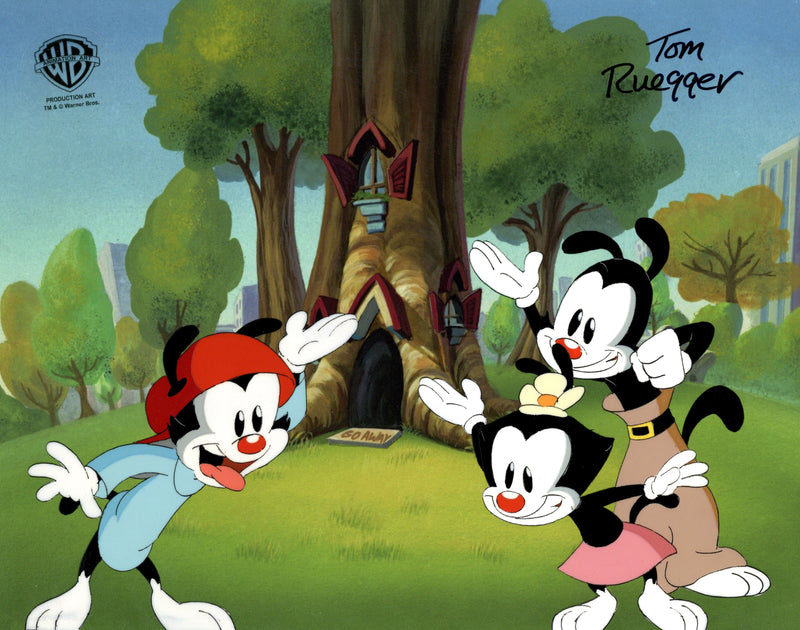 Animaniacs Original Production Cel Signed by Tom Ruegger: Yakko, Wakko, Dot