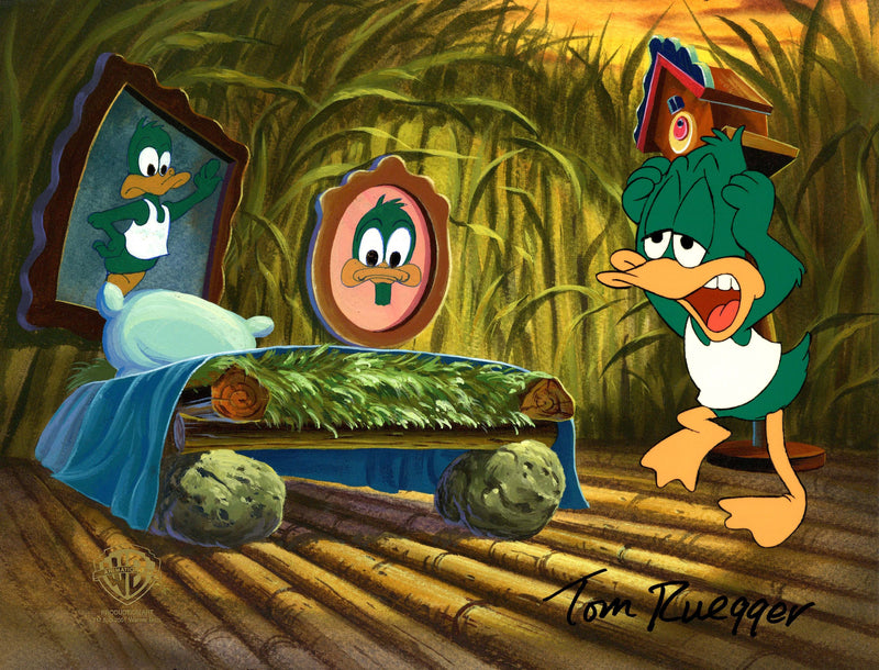 Tiny Toon Adventures Original Production Cel on Original Background Signed by Tom Ruegger: Plucky Duck