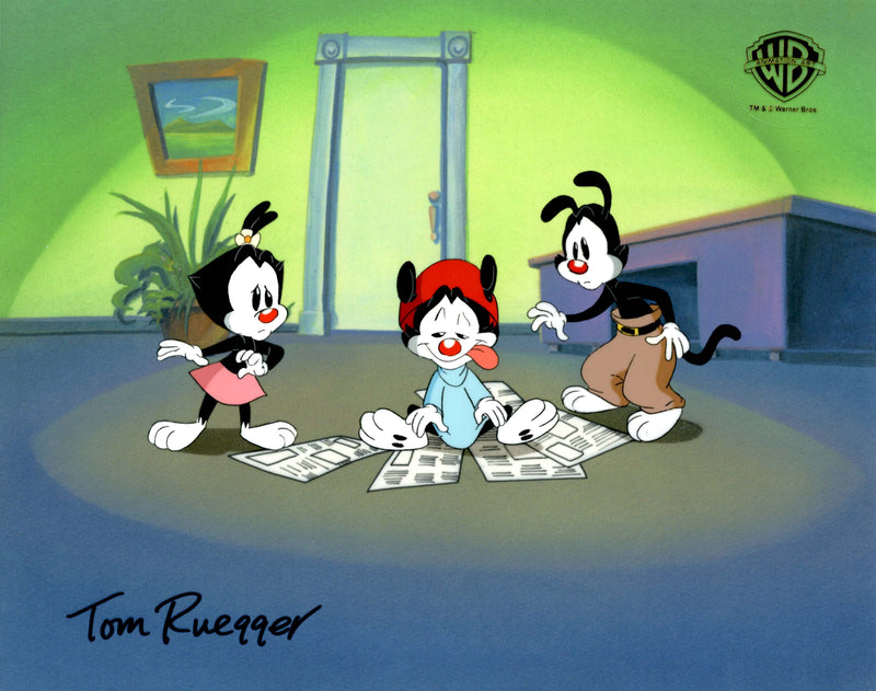 Animaniacs Original Production Cel Signed by Tom Ruegger: Yakko, Wakko, Dot