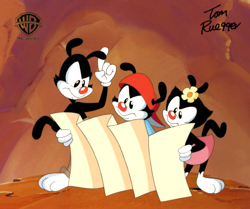 Animaniacs Original Production Cel Signed by Tom Ruegger: Yakko, Wakko, Dot