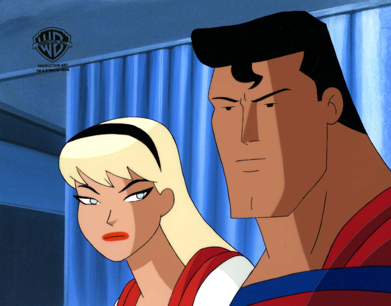 Superman The Animated Series Original Production Cel with Matching Drawing: Superman, Supergirl