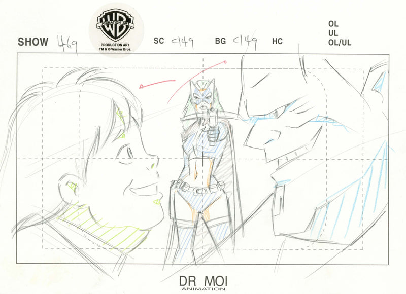 Justice League Unlimited Original Production Drawing: Huntress, Mandragora, Edgar