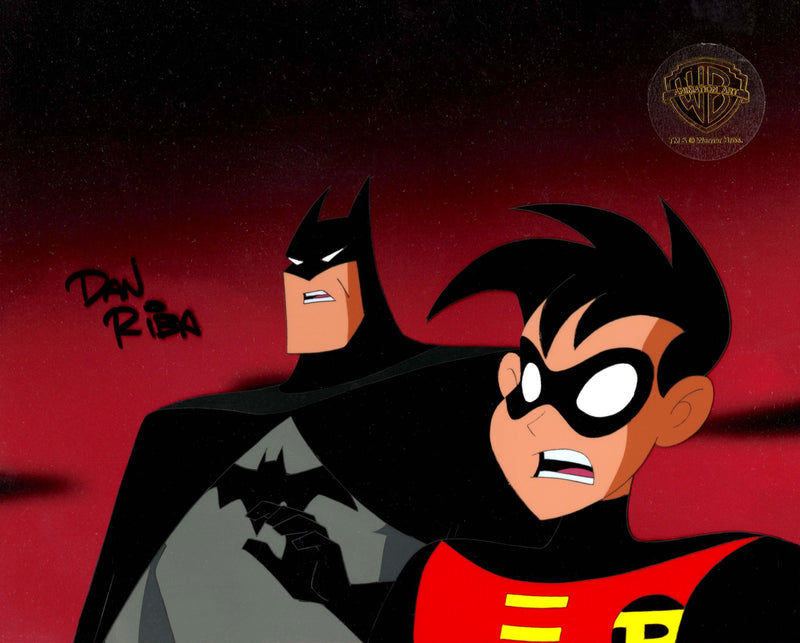 The New Batman Adventures Original Production Cel Signed by Dan Riba: Batman and Robin