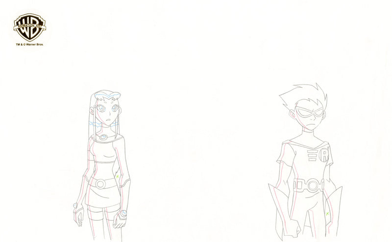 Teen Titans Original Production Drawing (Panoramic): Starfire, Robin