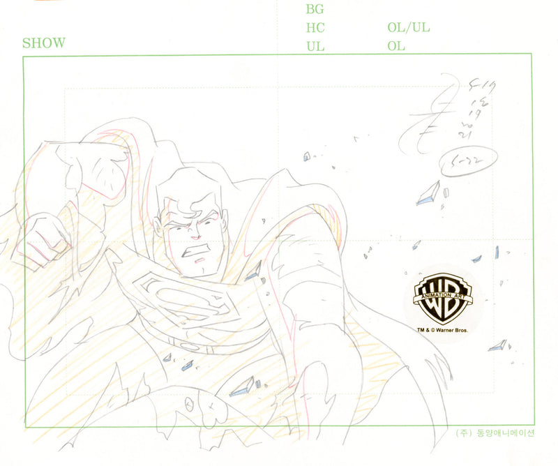 Superman The Animated Series Original Production Layout Drawing: Superman