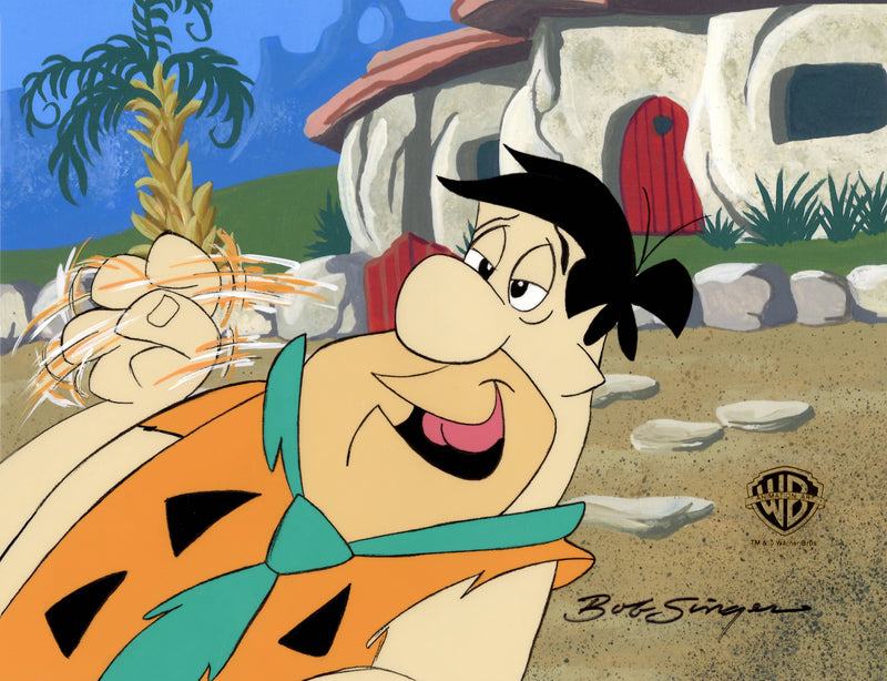 The Flintstones Original Production Cel With Matching Drawing Signed Bob Singer: Fred Flintstone