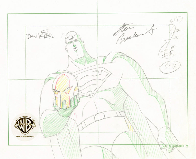 Superman The Animated Series Original Production Drawing Signed by Dan Riba and Stan Berkowitz: Superman