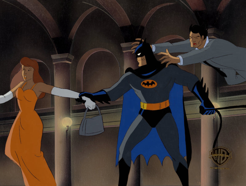 Batman The Animated Series Original Production Cel On Original Background: Batman, Gala Guests