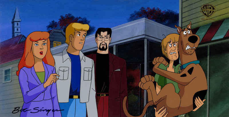 Scooby-Doo and the Witch's Ghost Original Panoramic Production Cel and Matching Layout Drawing Signed by Bob Singer: Scooby-Doo, Shaggy, Daphne, Fred, Ben Ravencroft