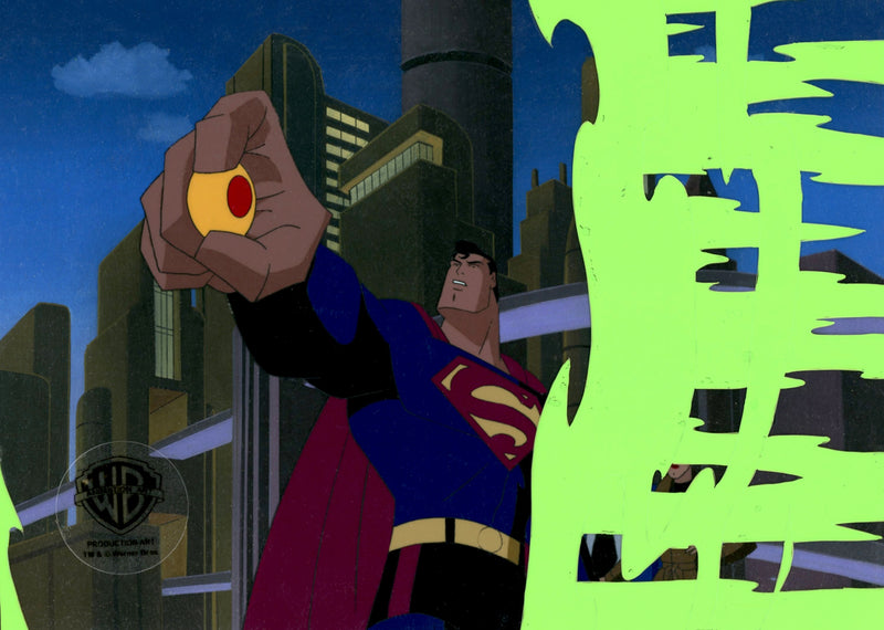 Superman The Animated Series Original Production Cel on Original Background: Superman