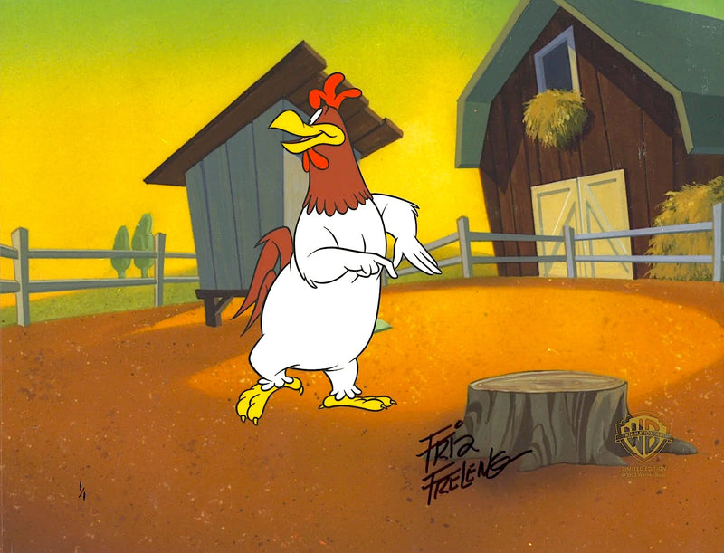 Looney Tunes Original Production Cel with Matching Drawing Signed by Friz Freleng: Foghorn Leghorn (Framed)