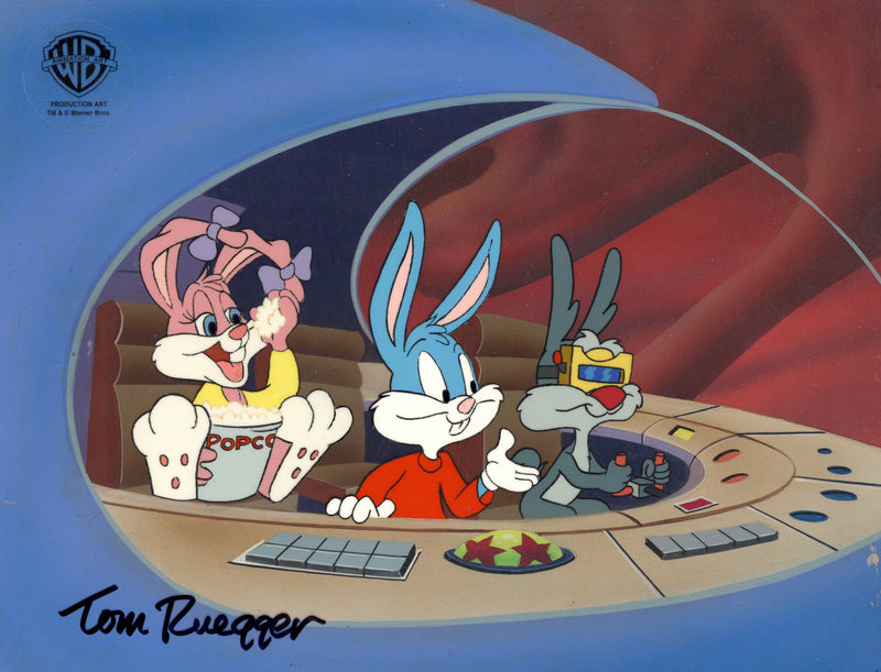 Tiny Toons Original Production Cel on Original Background Signed by Tom Ruegger: Buster, Babs, and Calamity