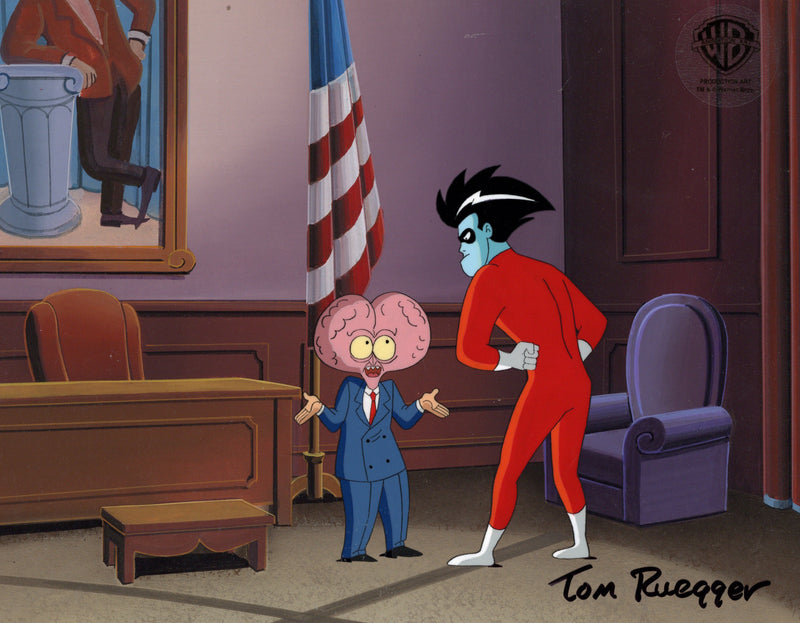 Freakazoid Original Production Cel on Original Production Background Signed by Tom Ruegger: Freakazoid and Lobe