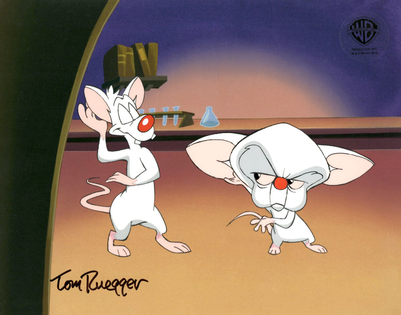 Pinky And The Brain Original Production Cel with Matching Drawings Signed by Tom Ruegger: Pinky and Brain