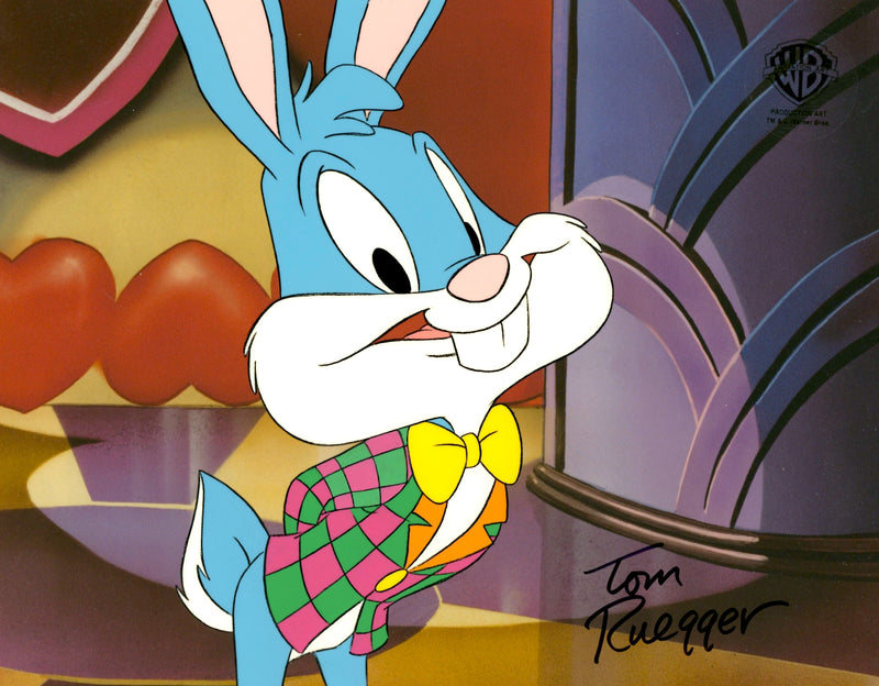 Tiny Toons Original Production Cel with Matching Drawing Signed by Tom Ruegger: Buster Bunny
