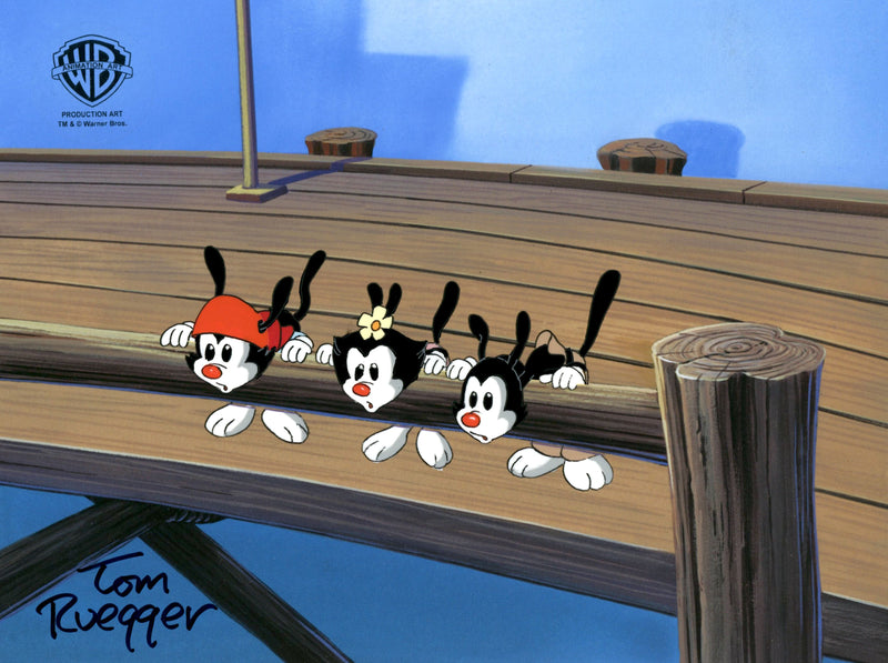 Animaniacs Original Production Cel Signed by Tom Ruegger: Wakko, Yakko, and Dot