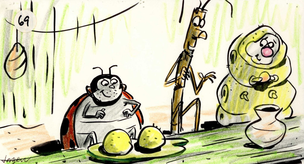A Bug's Life Storyboard Drawing: Heimlich, Slim and Francis - Choice Fine Art