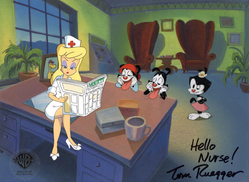 Animaniacs Original Production Cel Signed by Tom Ruegger: Hello Nurse, Wakko, Yakko, Dot - Choice Fine Art