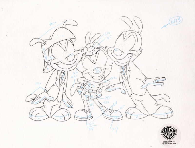 Animaniacs Original Production Cel With Matching Drawings: Yakko, Wakko, and Dot - Choice Fine Art