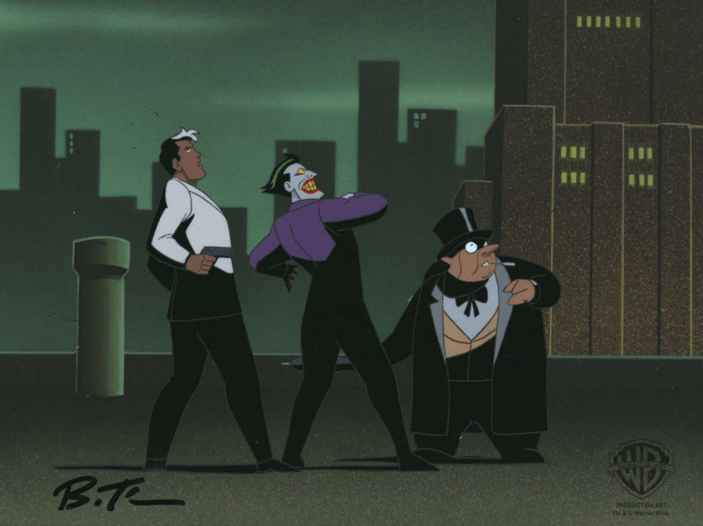 Batman The Animated Series Original Production Cel Signed by Bruce Timm: Joker, Two-Face, and Penguin - Choice Fine Art