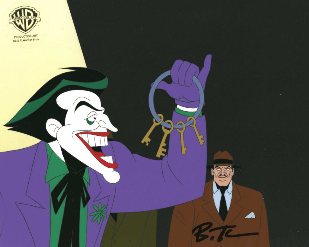Batman The Animated Series Original Production Cel with Matching Drawing Signed by Bruce Timm: Joker - Choice Fine Art