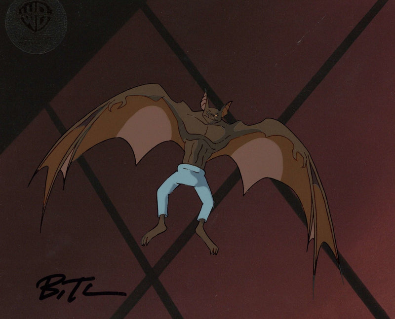 Batman The Animated Series Original Production Cel with Matching Drawing signed by Bruce Timm: Manbat - Choice Fine Art
