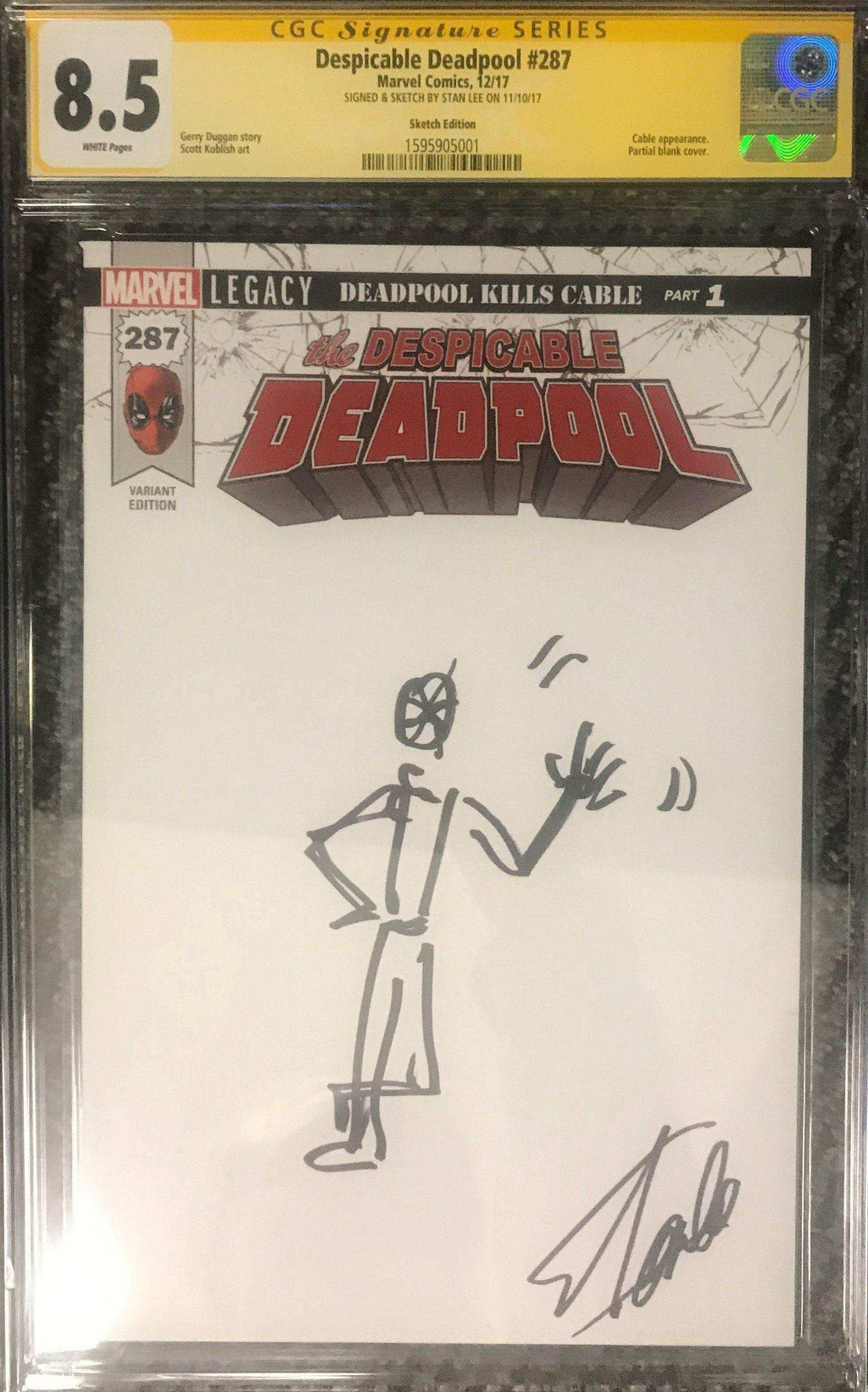 DESPICABLE DEADPOOL #287 MARVEL COMICS CGC GRADED: SIGNED AND SKETCHED BY STAN LEE CGC Graded Marvel Comic MARVEL FINE ART 