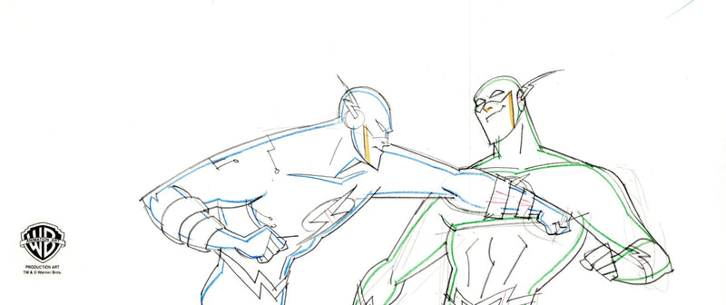 Justice League Unlimited Original Production Panoramic Drawing: The Flash and Reverse Flash - Choice Fine Art