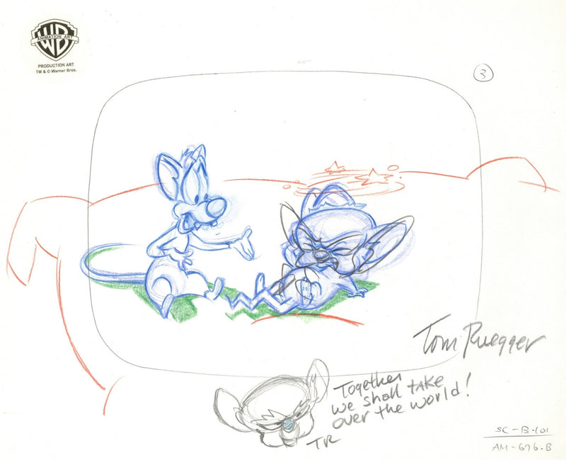 Pinky And The Brain Original Production Layout Drawing Signed by Tom Ruegger: Pinky and Brain - Choice Fine Art
