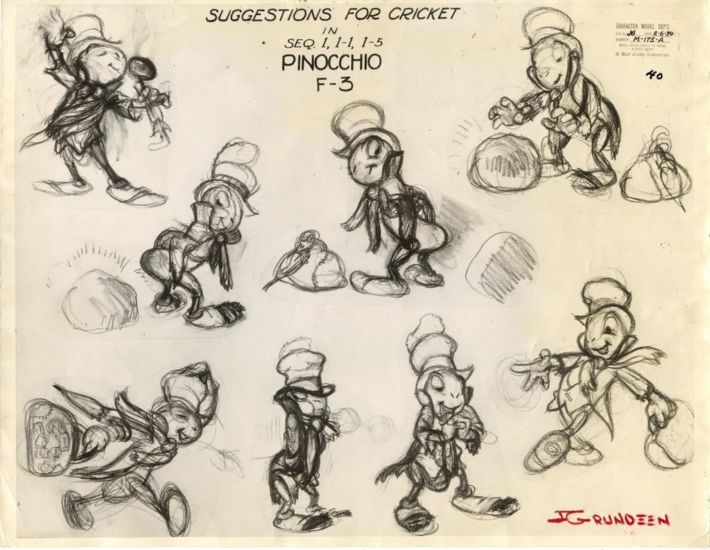 Pinocchio Original Production Model Sheet: Jiminy Cricket - Choice Fine Art