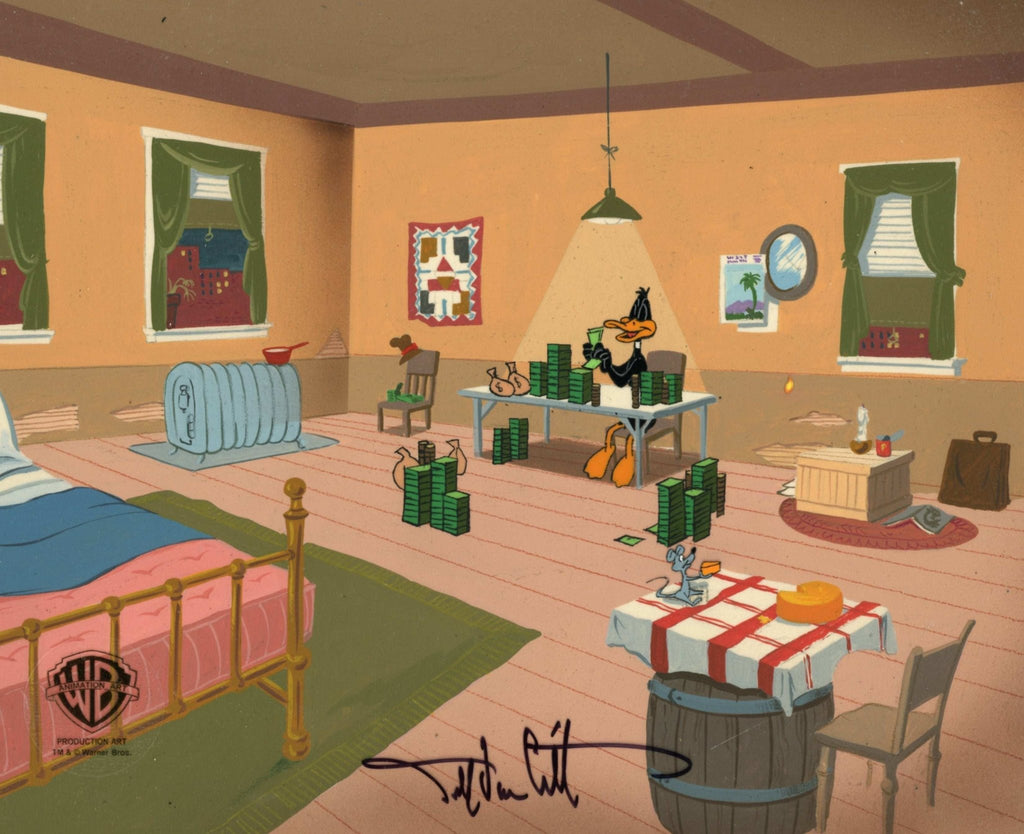 Quackbusters Original Production Cel on Original Background Signed by Darrell Van Citters: Daffy Duck - Choice Fine Art