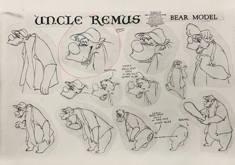 Song of the South Original Production Model Sheet: Uncle Remus Bear Model - Choice Fine Art