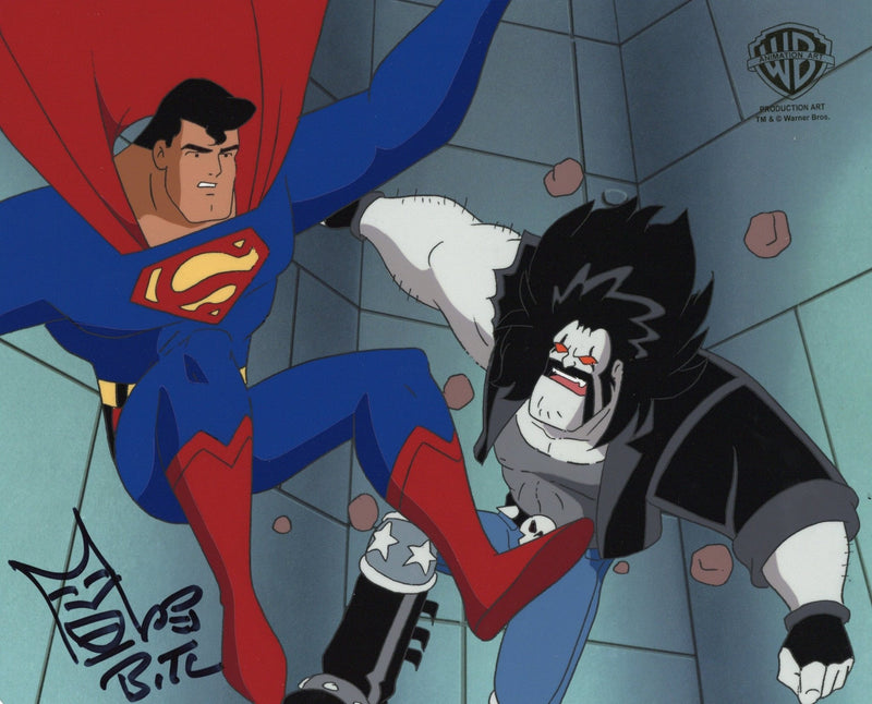 Superman the Animated Series Bruce Timm signed Original Production Cel with Matching Drawing: Superman and Lobo - Choice Fine Art