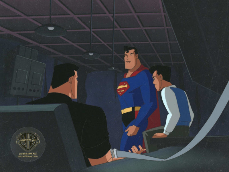Superman the Animated Series Original Production Cel on Original Background: Superman, Bruce Wayne and Time Drake - Choice Fine Art