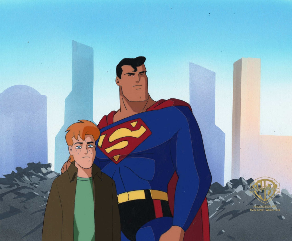 Superman the Animated Series Original Production Cel On Original Hand-Painted Production Background: Superman and Jimmy Olsen - Choice Fine Art