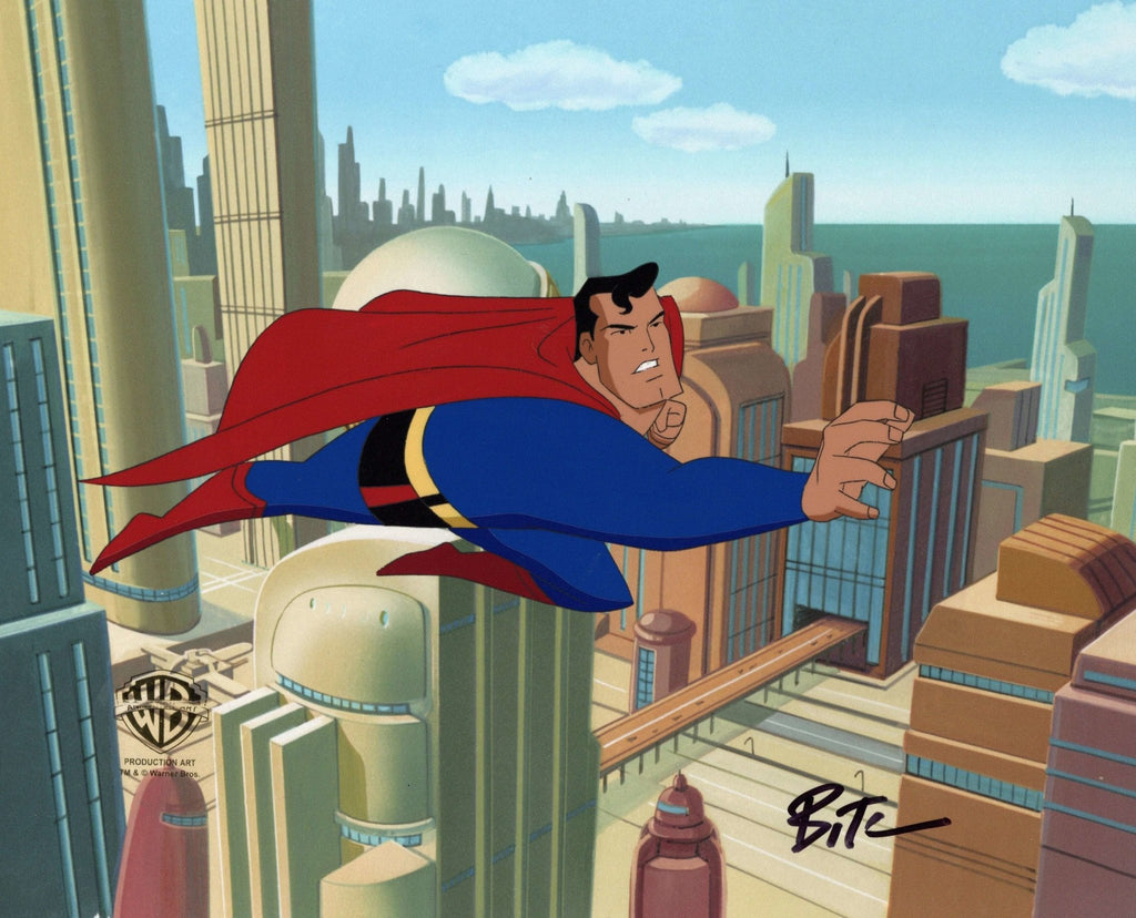 Superman The Animated Series Original Production Cel with Matching Drawing signed by Bruce Timm: Superman - Choice Fine Art
