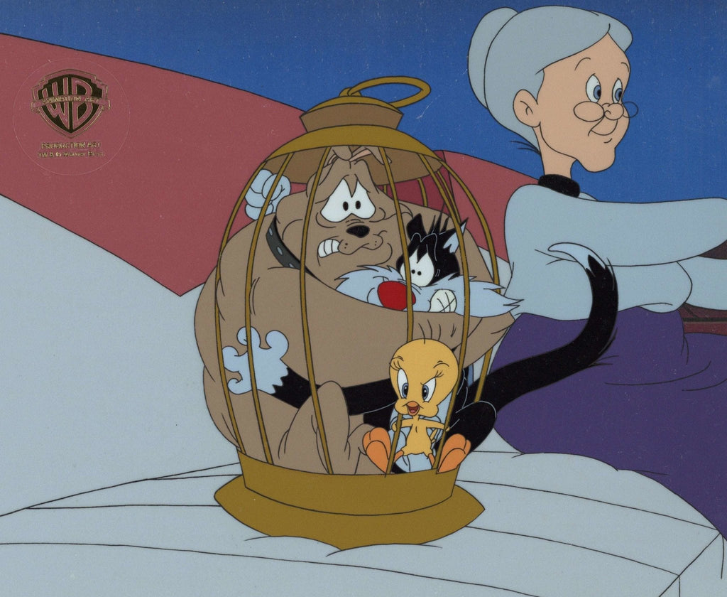 Sylvester and Tweety Mysteries Original Production Cel: Granny, Hector, Sylvester, Tweety - Choice Fine Art